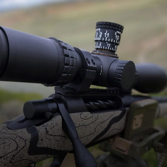 high power variable optic with moa reticle - turrets closeup view